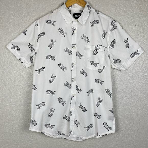 Jackson Short Sleeve Button Up Mens Sz Large 100% Cotton Novelty Print Cheetah - Picture 1 of 8